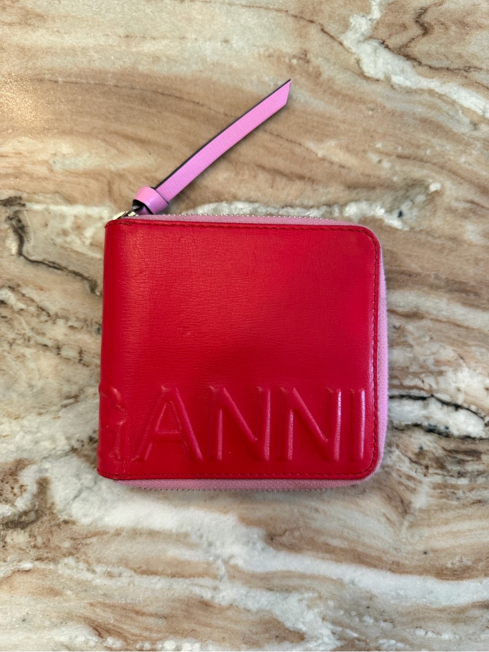 GANNI Red & Pink Zip Around Wallet - Picture 5 of 15